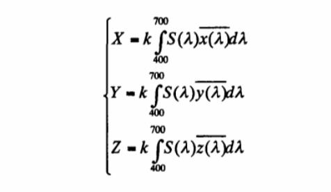 光源色X、Y、Z三刺激值计算公式