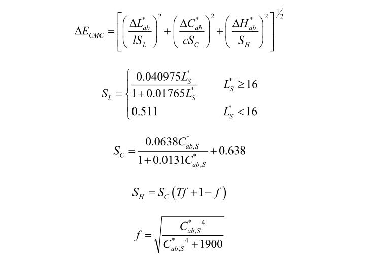 CMC色差计算公式