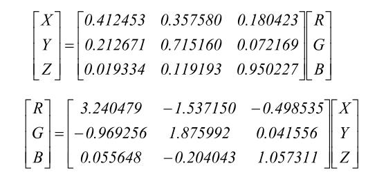 RGB与XYZ 色彩空间转换关系